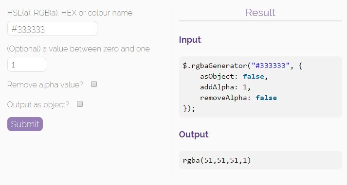jQuery RGBa Generator